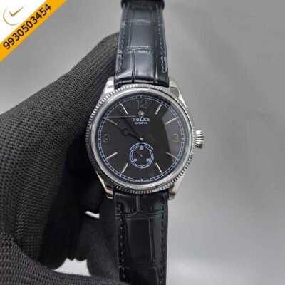 Rolex Perpetual 1908 Silver Black Dial Leather Strap Swiss Automatic Watch