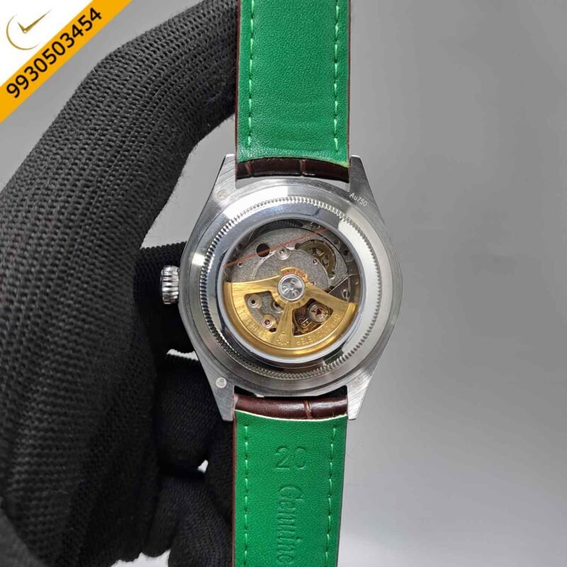 Rolex Perpetual 1908 Silver White Dial Brown Leather Strap Swiss Automatic Watch - Image 4