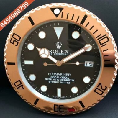 Rolex Submariner Rose Gold Black Dial Wall Clock