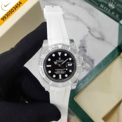 Rolex Submariner Phantomlab Black Dial White Strap Swiss Automatic Watch