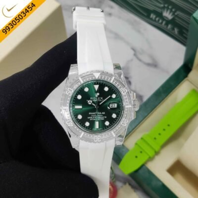 Rolex Submariner Phantomlab Green Dial White Strap Swiss Automatic Watch