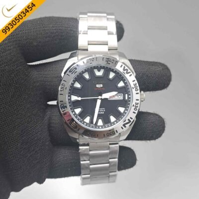 Seiko Sports 5 24 Jewels 100M Steel Black Dial Swiss Automatic Watch