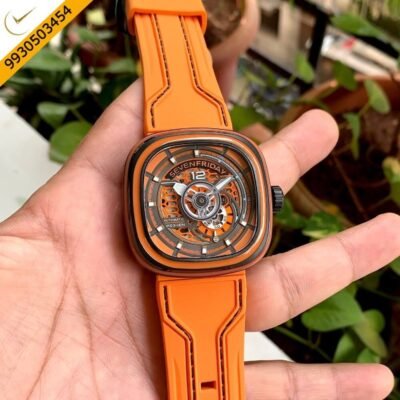 Seven Friday Skeleton Dial Orange Rubber Strap Swiss Automatic Watch