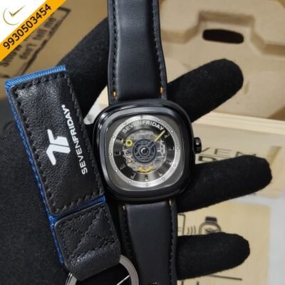 Seven Friday T-Series Skeleton Dial Stainless Steel Case Black Leather Strap Automatic Watch