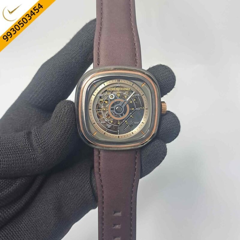 Seven Friday T2-02 Limited Edition Skeleton Dial Brown Leather Strap Swiss Automatic Watch