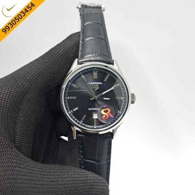 Tag Heuer Caliber 5 Steel Date Only Black Dial Black Leather Strap Swiss Automatic Watch