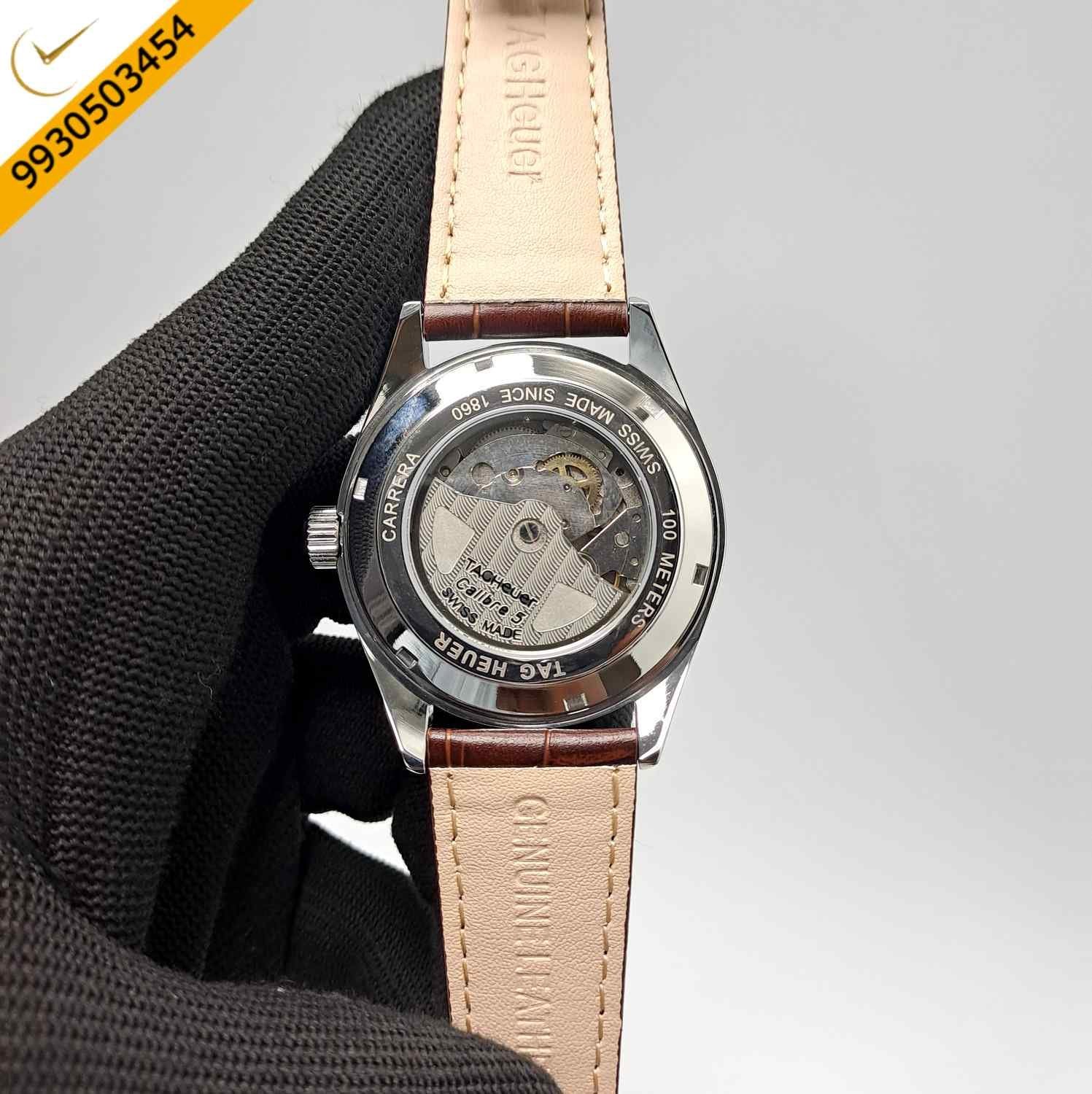 Tag Heuer Carrera Calibre 5 White Dial Brown Leather Stap Swiss Automatic Watch - Image 4