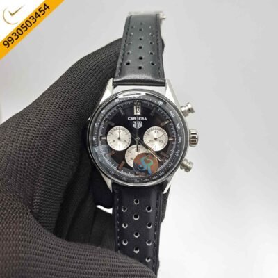 Tag Heuer Carrera Chronosprint X Porsche Black Dial Black Leather Strap Swiss Watch