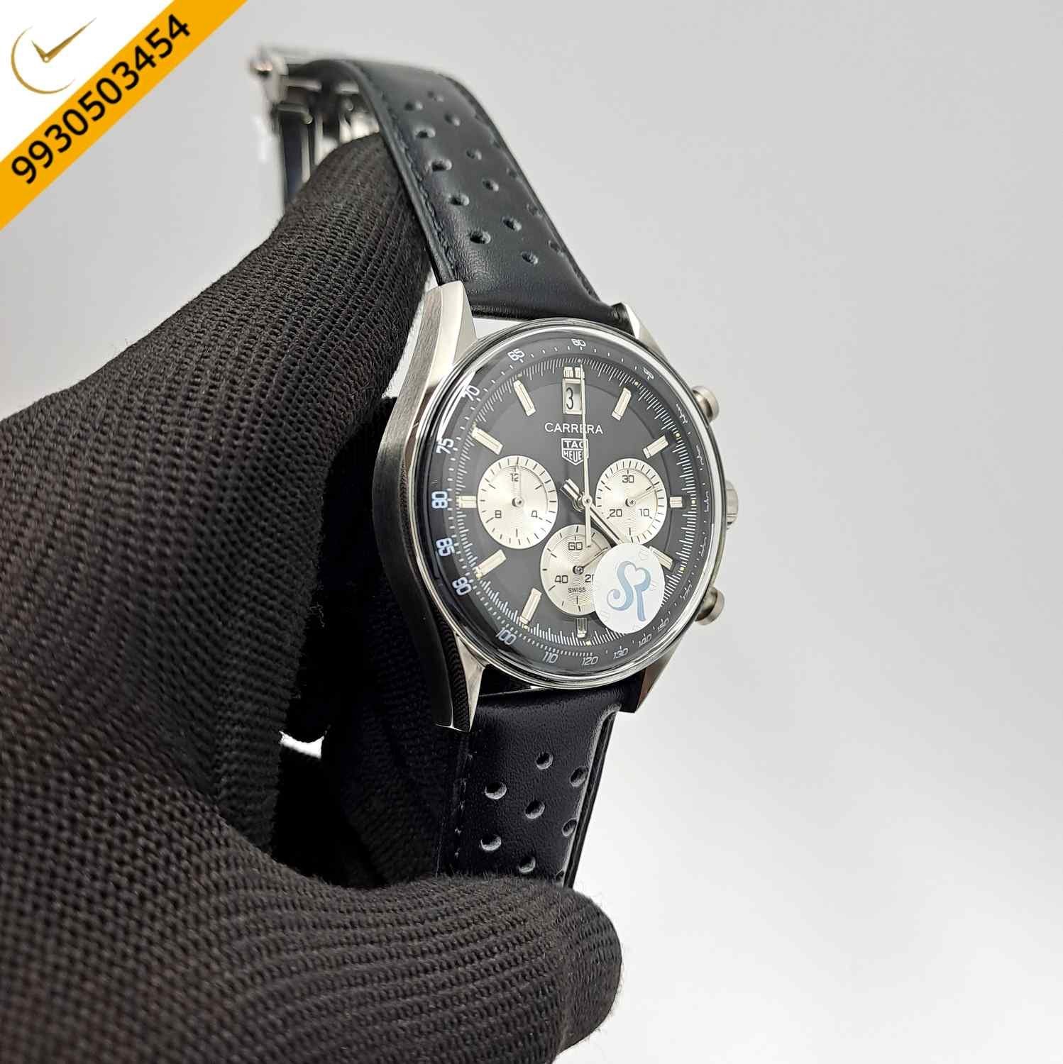 Tag Heuer Carrera Chronosprint X Porsche Black Dial Black Leather Strap Swiss Watch - Image 3