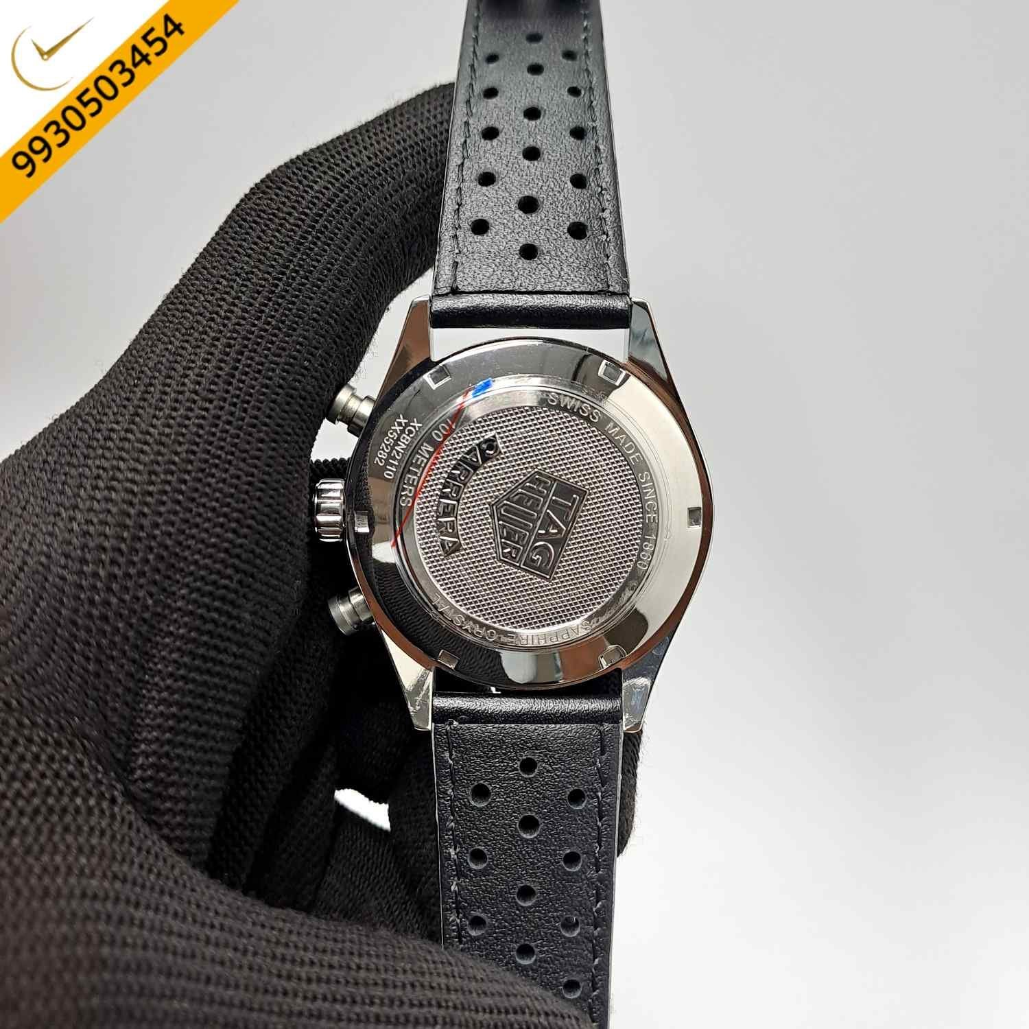 Tag Heuer Carrera Chronosprint X Porsche Black Dial Black Leather Strap Swiss Watch - Image 4