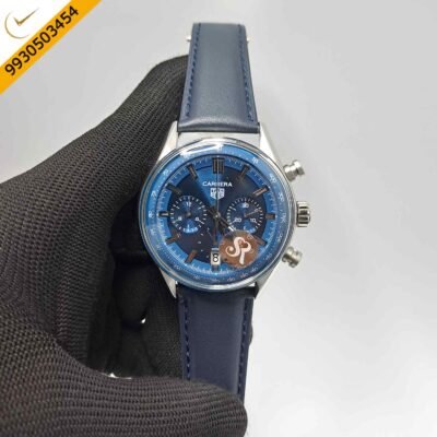 Tag Heuer Carrera Chronosprint X Porsche Blue Dial Blue Leather Strap Swiss Watch