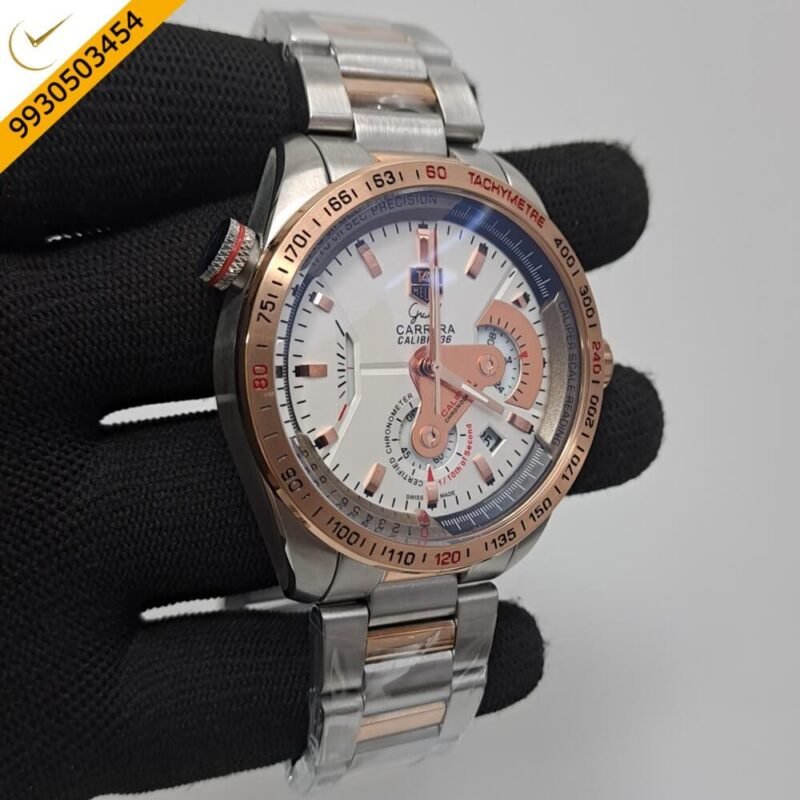 Tag Heuer Grand Carrera Calibre 36 Chronograph Dual Tone White Dial Swiss Watch - Image 3