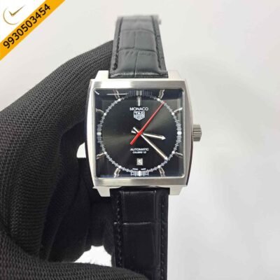 Tag Heuer Monaco Black Dial Black Leather Swiss Automatic Watch
