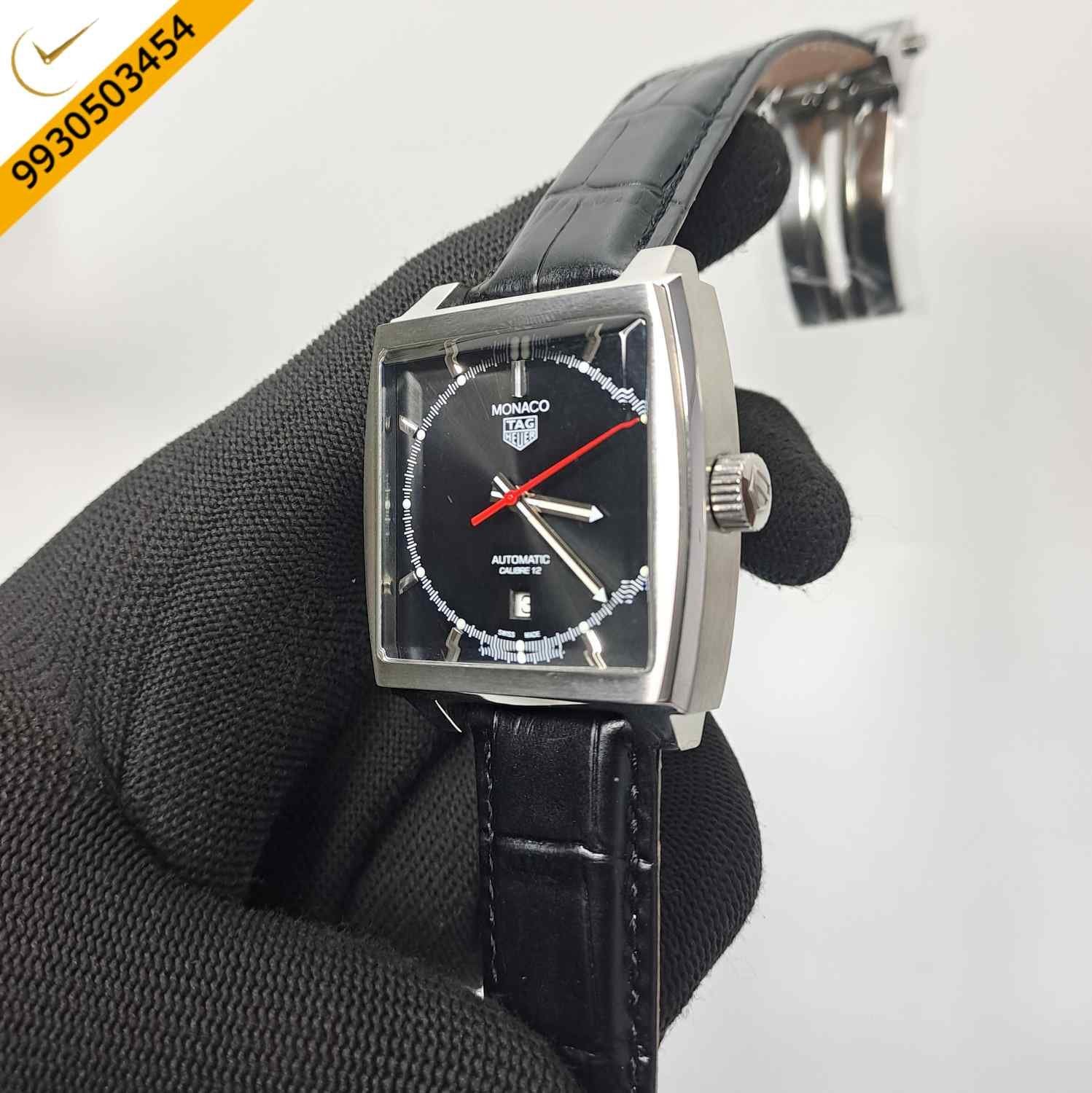 Tag Heuer Monaco Black Dial Black Leather Swiss Automatic Watch - Image 3