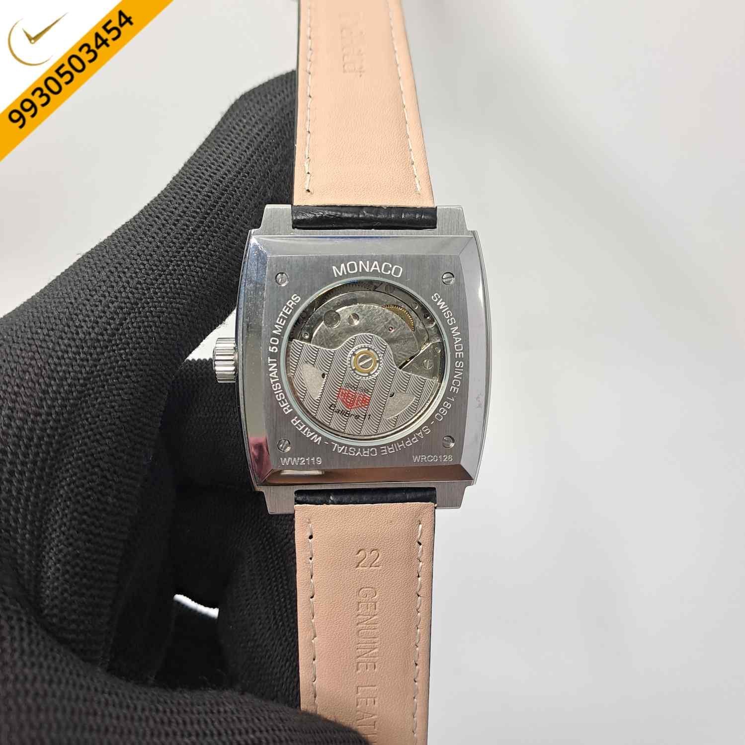 Tag Heuer Monaco Black Dial Black Leather Swiss Automatic Watch - Image 4