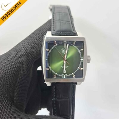 Tag Heuer Monaco Green Dial Black Leather Swiss Automatic Watch