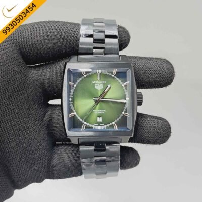 Tag Heuer Monaco Green Dial Black Stainless Steel Strap Swiss Automatic Watch