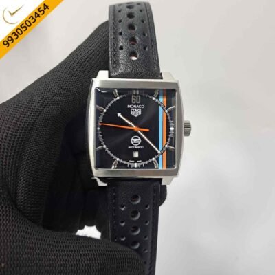 Tag Heuer Monaco Gulf Black Dial Black Leather Swiss Automatic Watch