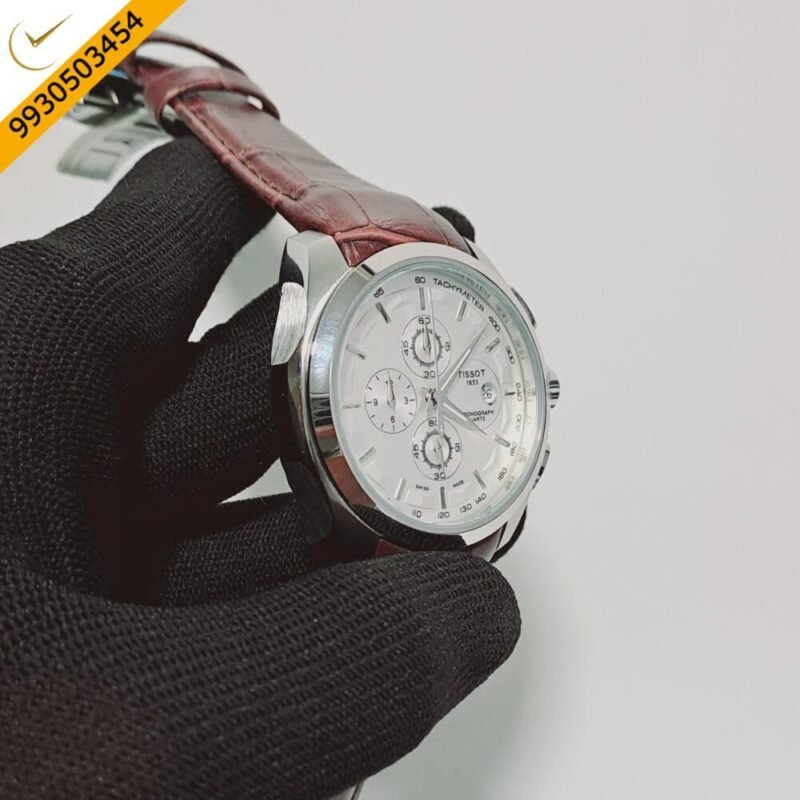 Tissot Coutrier 1853 Chronograph White Dial Brown Leather Strap Swiss Watch - Image 3