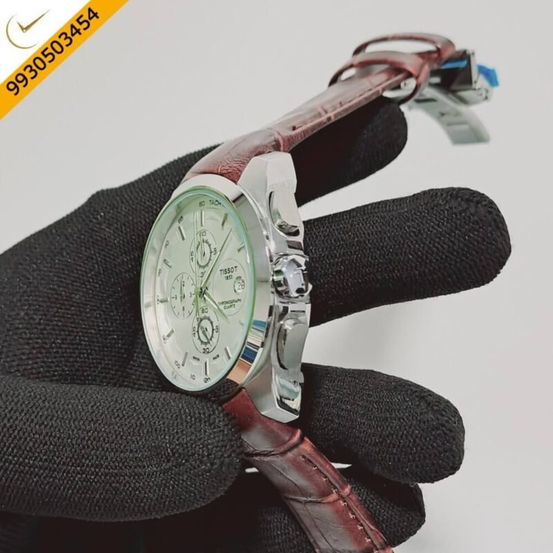 Tissot Coutrier 1853 Chronograph White Dial Brown Leather Strap Swiss Watch - Image 2