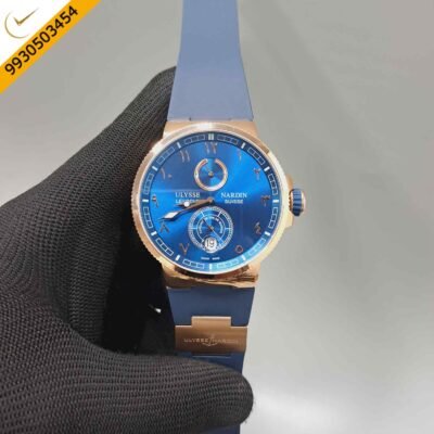 Ulysse Nardin Marine Chronometer Rose Gold Blue Dial Rubber Strap Automatic Watch