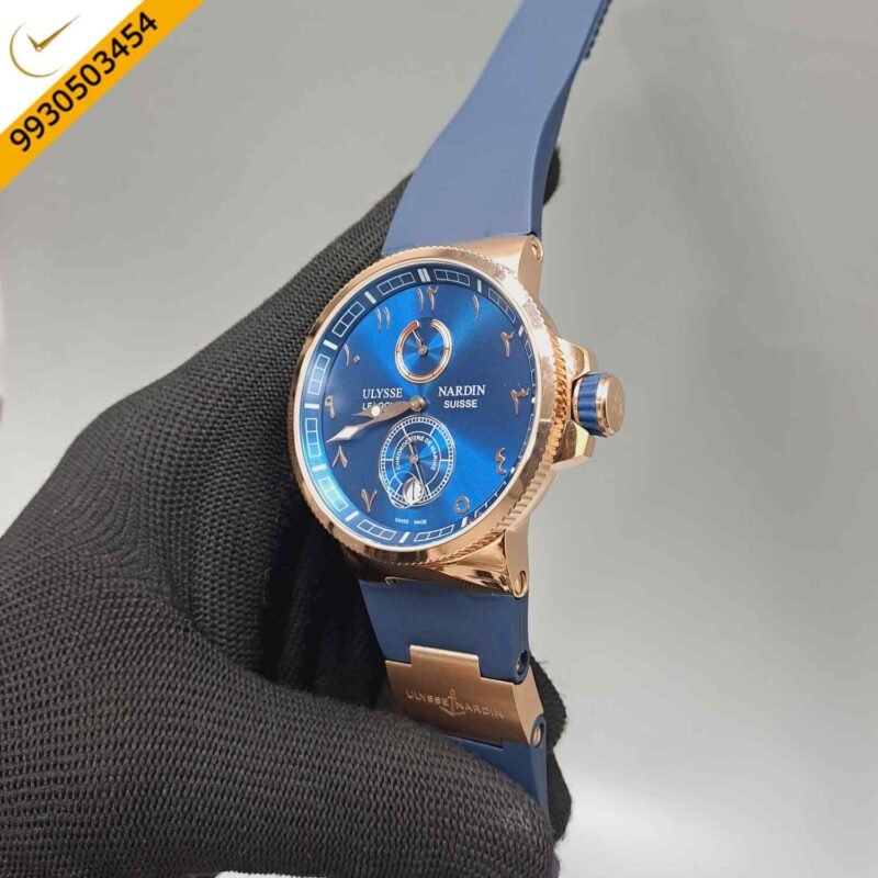Ulysse Nardin Marine Chronometer Rose Gold Blue Dial Rubber Strap Automatic Watch - Image 2