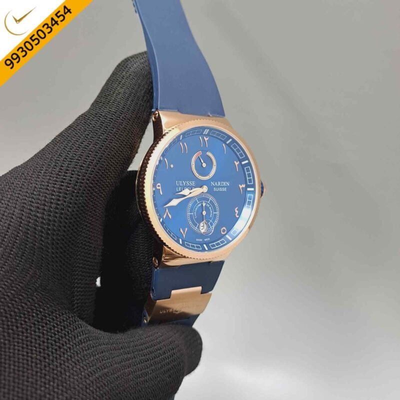 Ulysse Nardin Marine Chronometer Rose Gold Blue Dial Rubber Strap Automatic Watch - Image 3