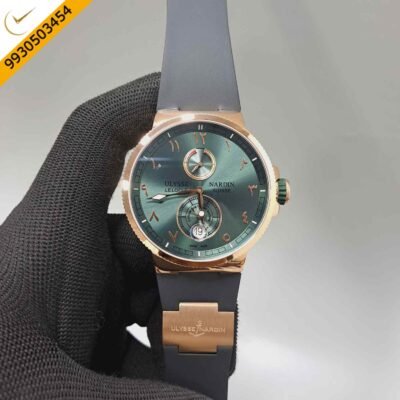 Ulysse Nardin Marine Chronometer Rose Gold Green Dial Rubber Strap Automatic Watch