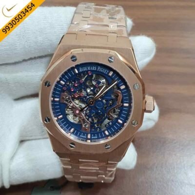 Audemars Piguet Royal Oak Rose Gold Skeleton Blue Dial Swiss Automatic Watch