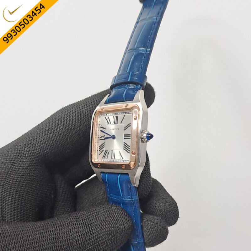 Cartier Santos Dumont Small White Dial Blue Leather Strap Swiss Watch - Image 2