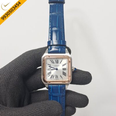 Cartier Santos Dumont Small White Dial Blue Leather Strap Swiss Watch
