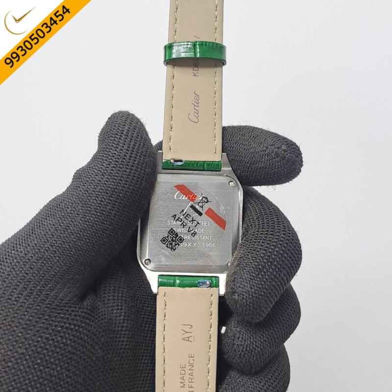 Cartier Santos Dumont Small White Dial Green Leather Strap Swiss Watch - Image 4