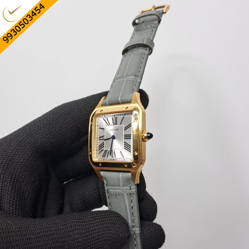 Cartier Santos Dumont Small White Dial Grey Leather Strap Swiss Watch - Image 2