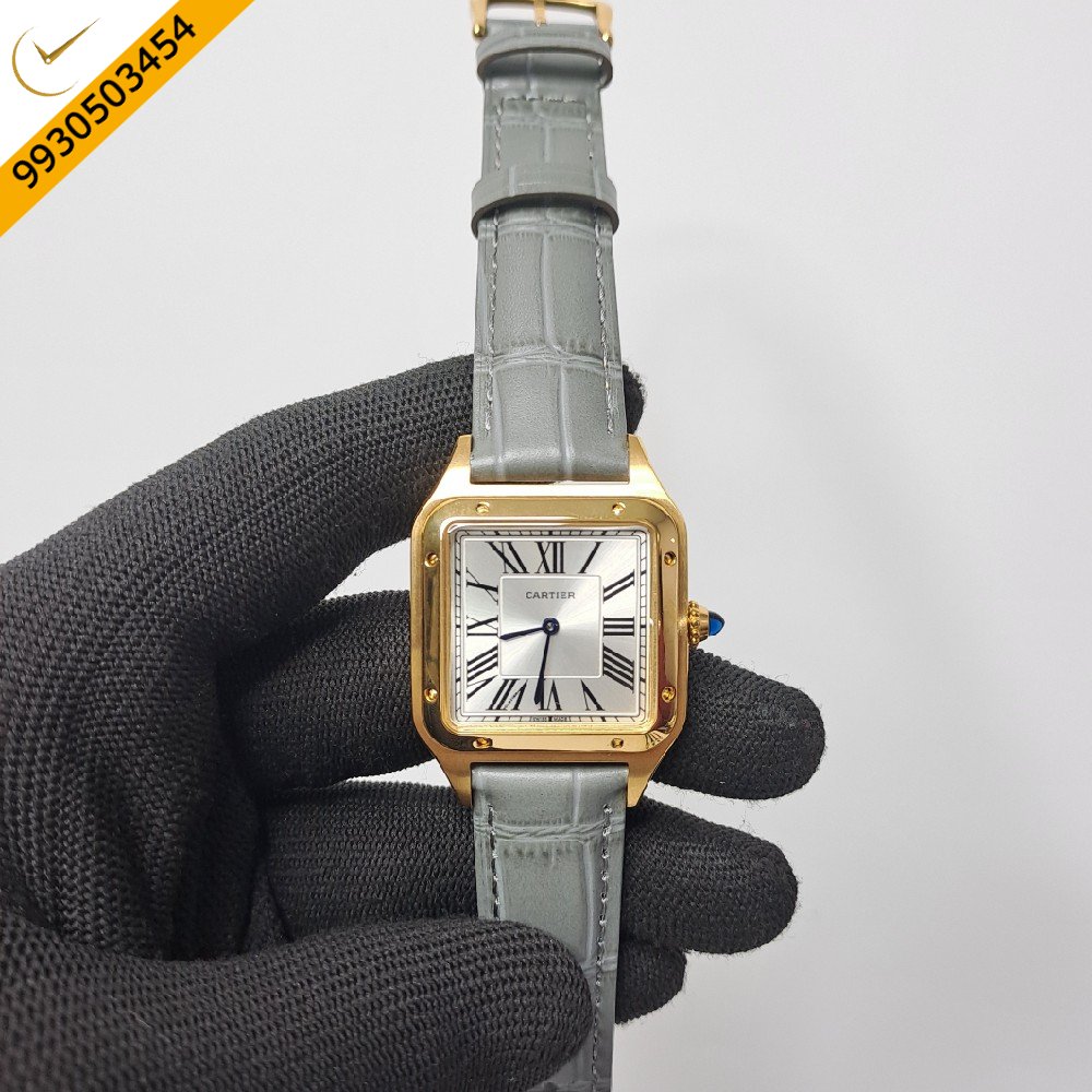 Cartier Santos Dumont Small White Dial Grey Leather Strap Swiss Watch