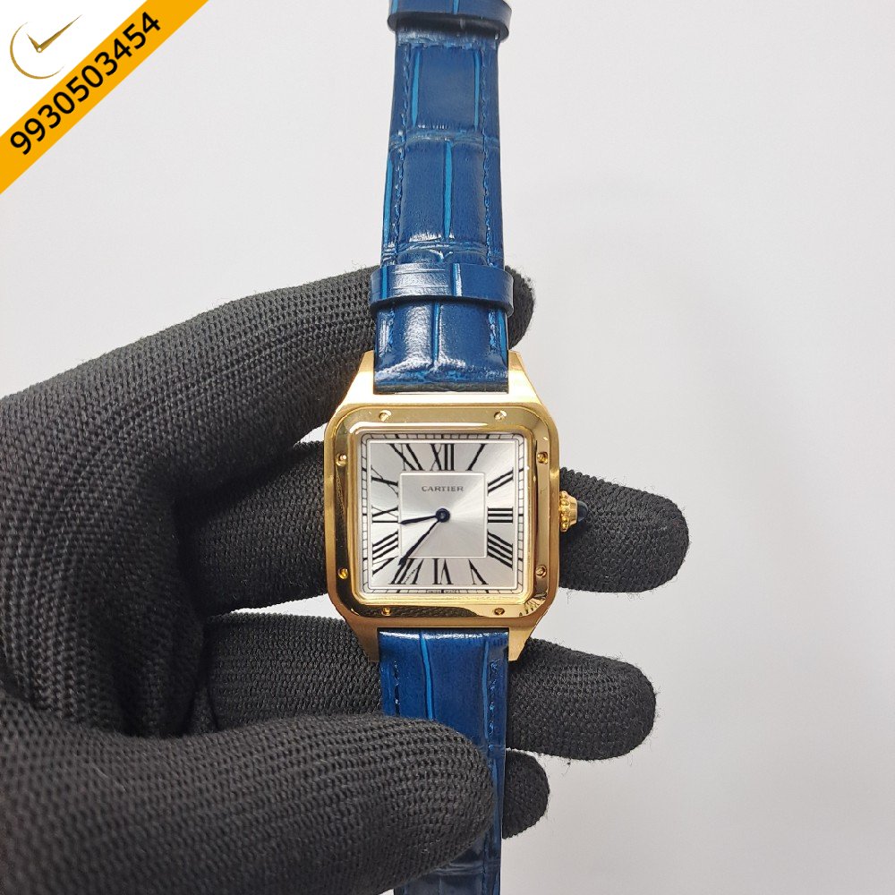 Cartier Santos Dumont Small White Dial Blue Leather Strap Swiss Watch
