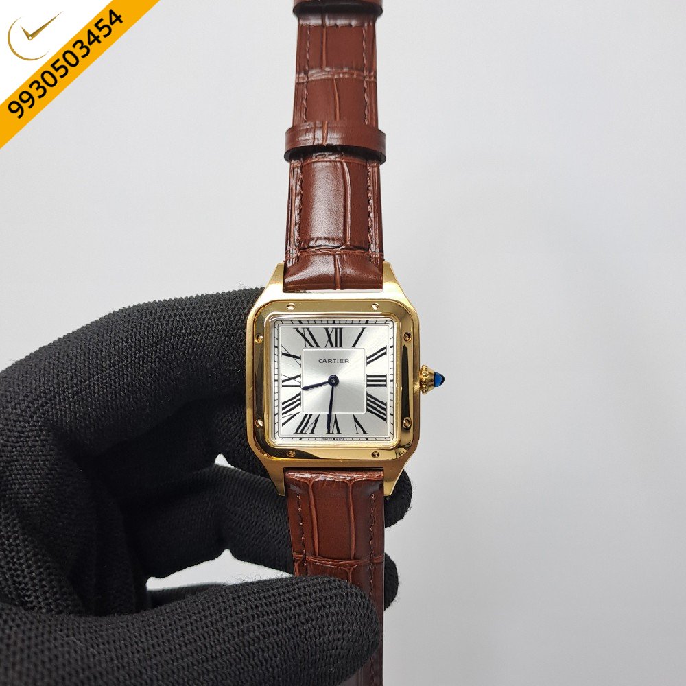 Cartier Santos Dumont Small White Dial Brown Leather Strap Swiss Watch