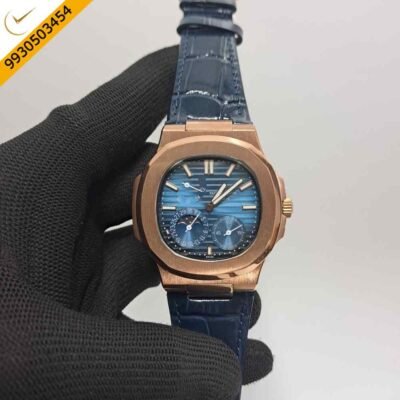 Patek Philippe Aquanaut Blue Dial Blue Leather Strap Swiss Automatic Watch
