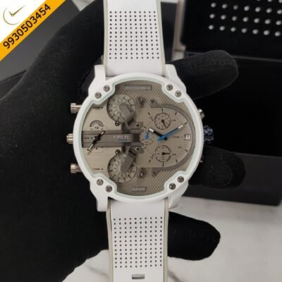 Diesel Big Daddy Grey Dial White Silicone Strap Quartz Watch
