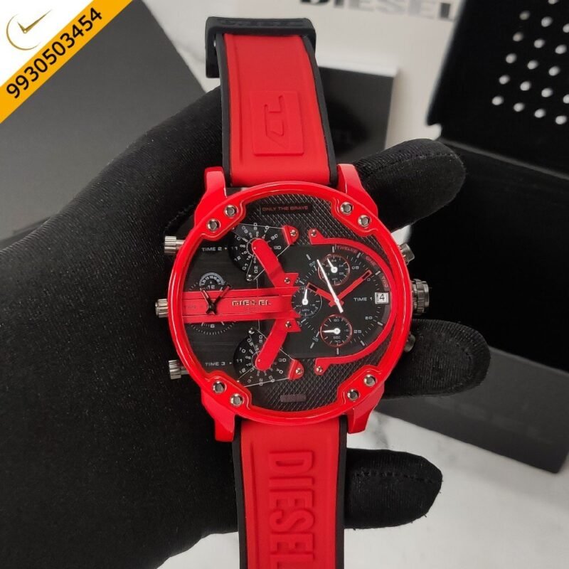 Diesel Mr.Daddy 2.0 Chronograph Black Dial Red Strap Swiss Watch