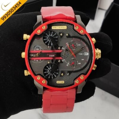 Diesel Big Daddy  Black Dial Stainless Steel Red Strap Quartz Watch