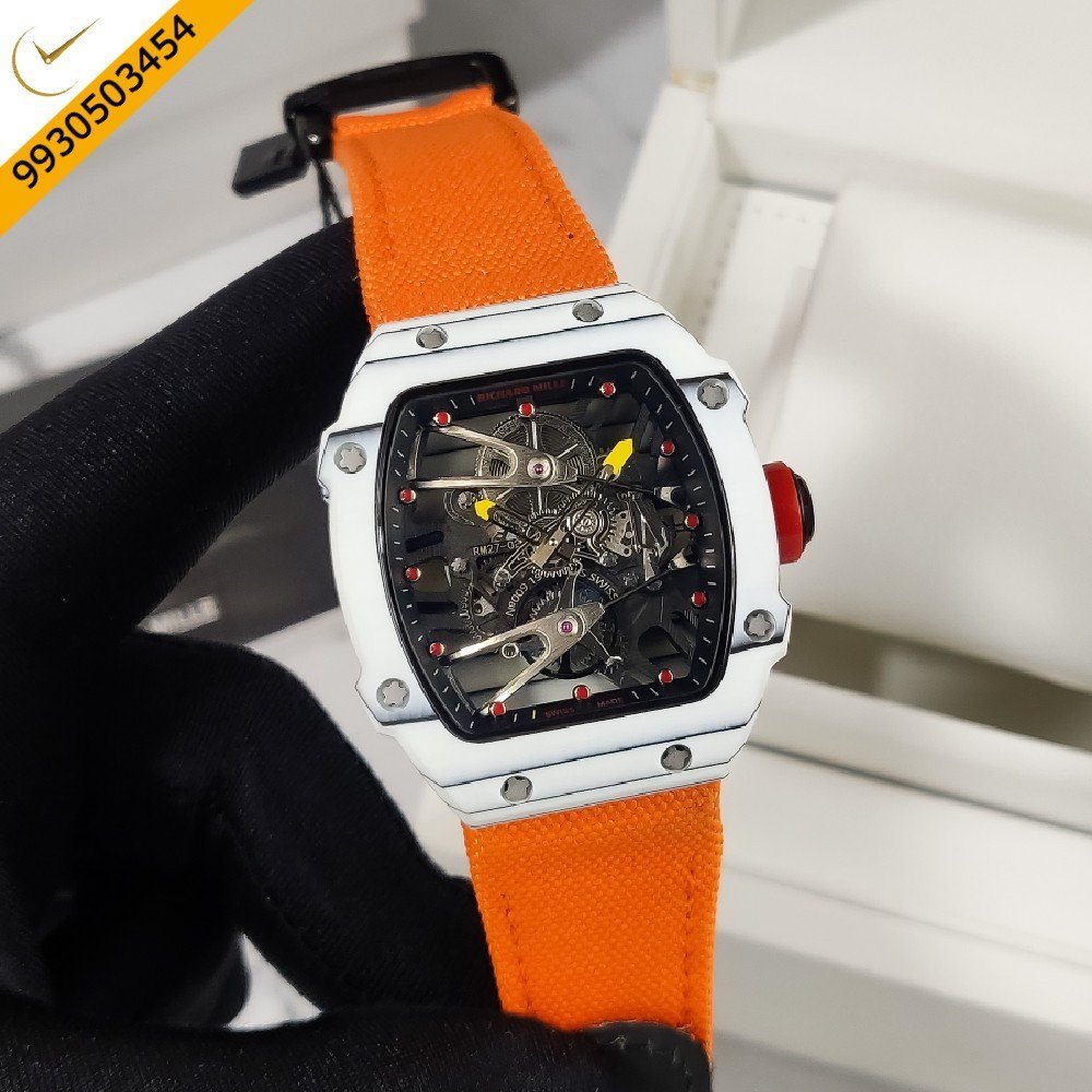 Richard Mille `NADAL Skeleton Dial Carbon TPT Case Orange Nylon Strap Automatic Watch
