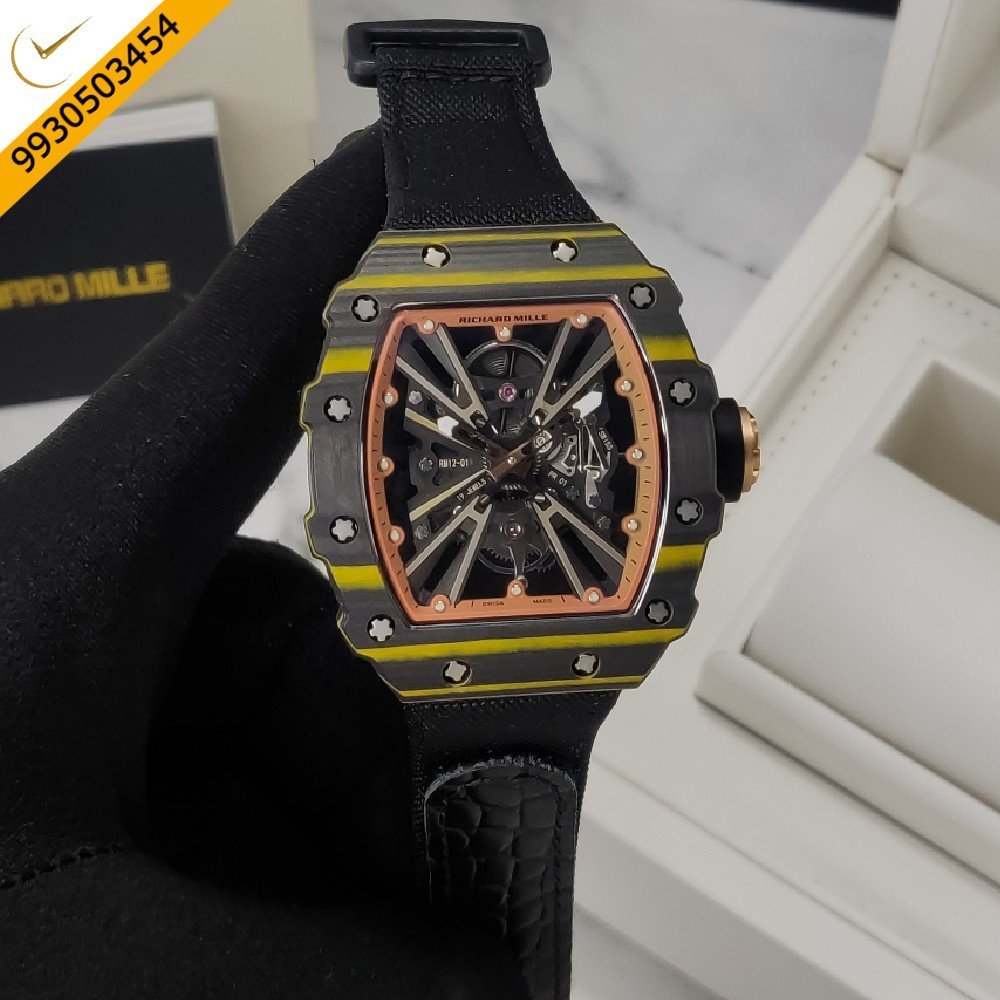 RICHARD MILLE Carbon Skeleton Dial Carbon TPT Case Siliocon Strap Automatic Watch
