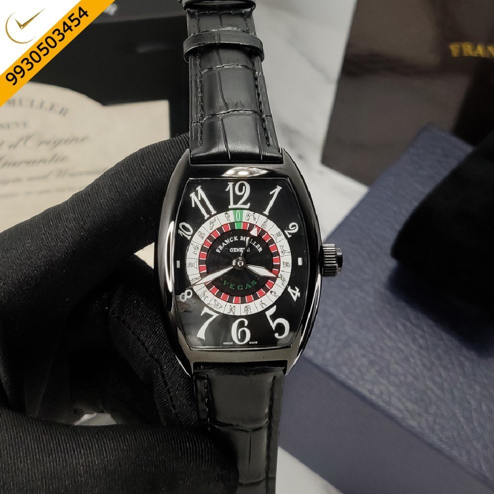 Franck Muller Casablanka Vegas Black Dial Black Leather Strap Automatic Watch