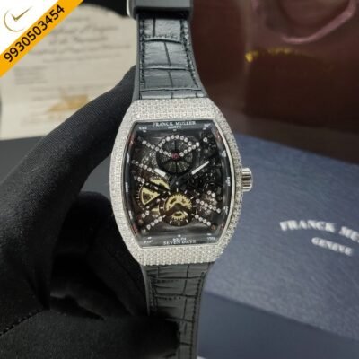 Franck Muller Vanguard Skeleton Dial Black Leather Strap Automatic Watch