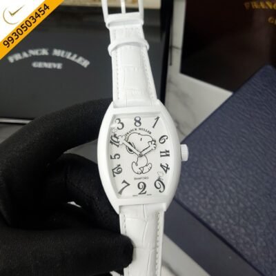 Franck Muller CRAZY HOURS ARCTIC SNOOPY White Dial White Leather Strap Automatic Watch