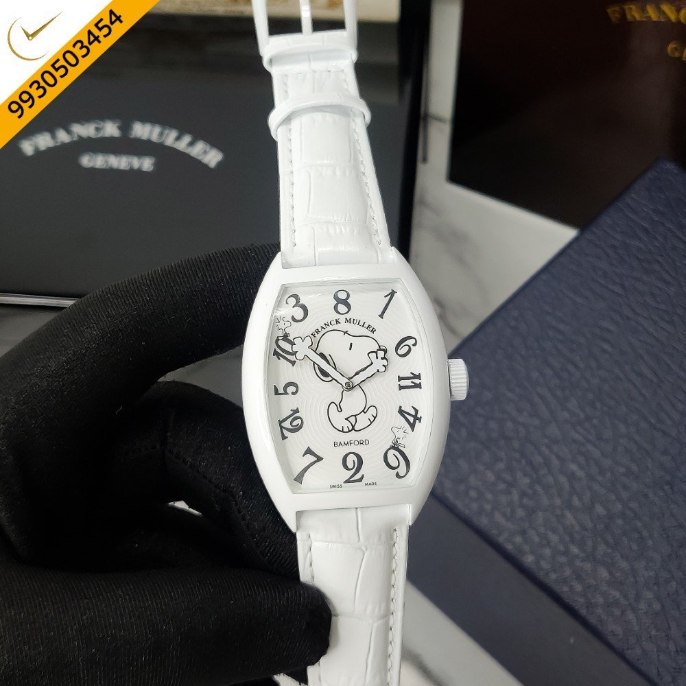 Franck Muller CRAZY HOURS ARCTIC SNOOPY White Dial White Leather Strap Automatic Watch