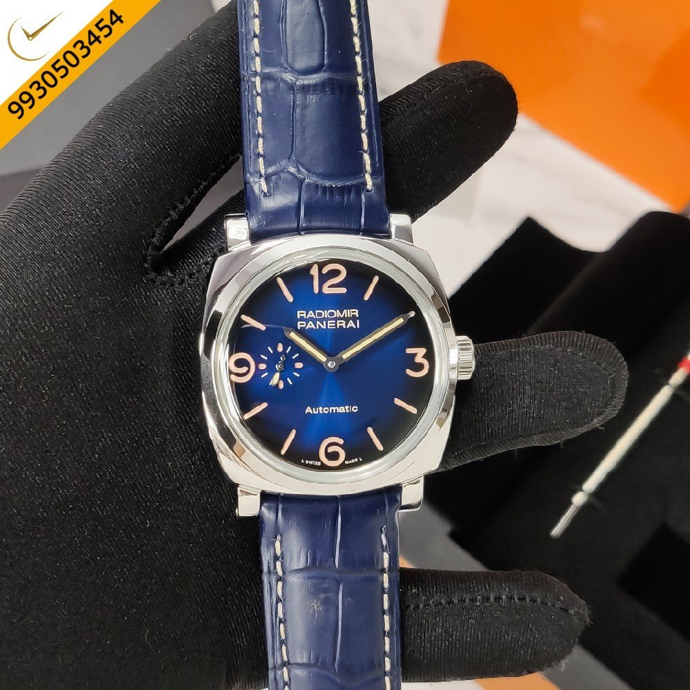Luminor Panerai Radiomir Blue Dial Stainless Steel case Blue Leather Strap Automatic Watch