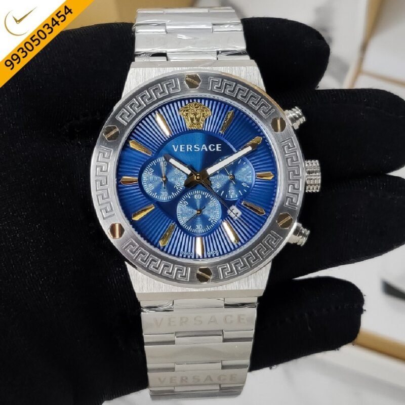 Versace Greca Blue Dial Stainless Steel Strap Swiss Watch