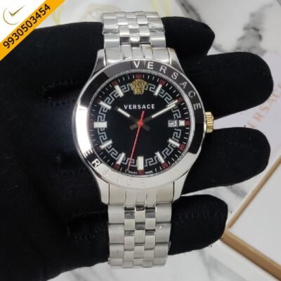 Versace Hellenyium Black Dial Stainless Steel Strap Swiss Watch