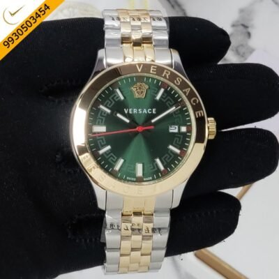 Versace Hellenyium Green Dial Dual Tone Strap Swiss Watch